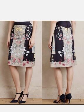 Anthropologie x Moulinette Soeurs 16 Navy Safi skirt botanical floral border